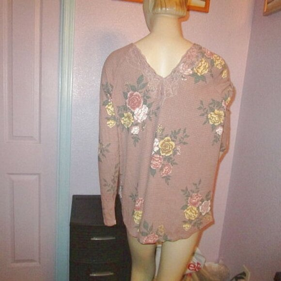 Torrid Waffle Knit Henley Top Size 1X Lace Thermal V-Neck Tunic Cottagecore Boho - Picture 7 of 11